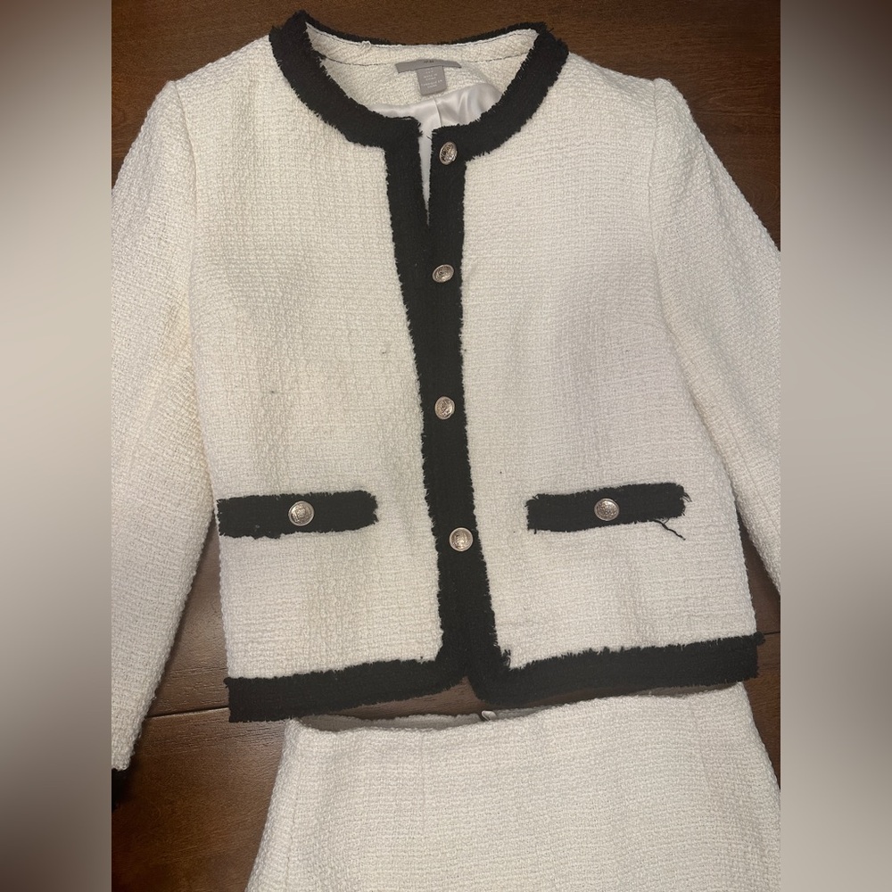 Zara Off White Cream Ivory and Black Women's Tweed Skirt and Blazer Jacket Set - Picture 4 of 16
